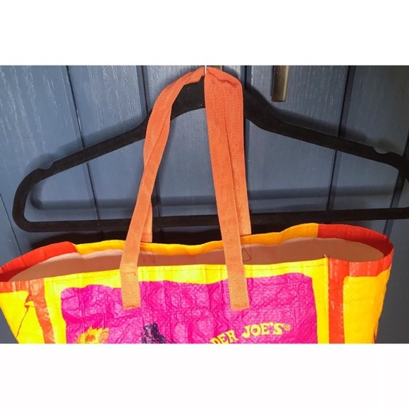 Trader Joes Orange Chicken Reusable Shopping Bag Lady Riding Hen USED READ Rare - Picture 2 of 8